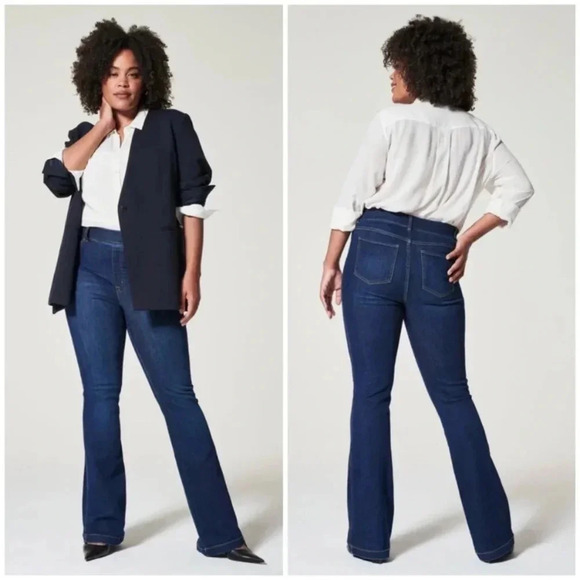 New SPANX Flare Jeans Pull On Dark Wash Midnight Plus Size Long Tall